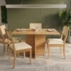 Mesa Pérola 120 Imbuia Mel (Tampo Viena s/vidro) com 4 Cadeiras Lola Linho Areia A085A – CARVALHO DECOR + KAPPESBERG