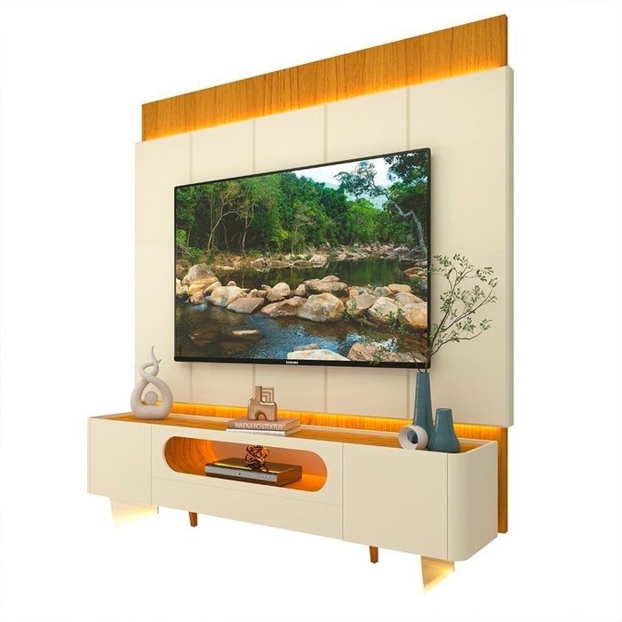 Painel até 85″ Magnífico Naturale/Off White + Rack Nobre 210 (Pés de vidro) Off White/Naturale – GELIUS - Imagem 5