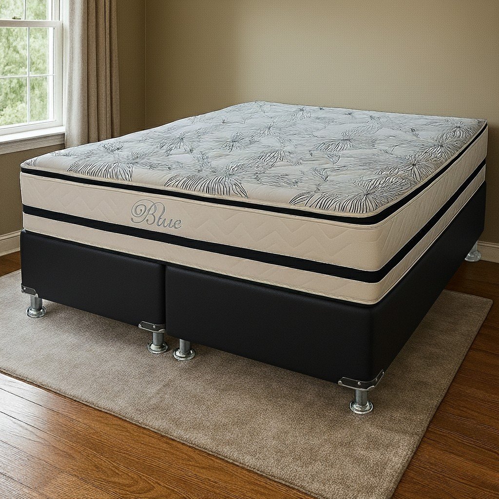 Colchão Queen Blue 32 cm H33 Molas Ensacadas + Base Simples Corino Preto – PAROPAS + ALTO NÍVEL