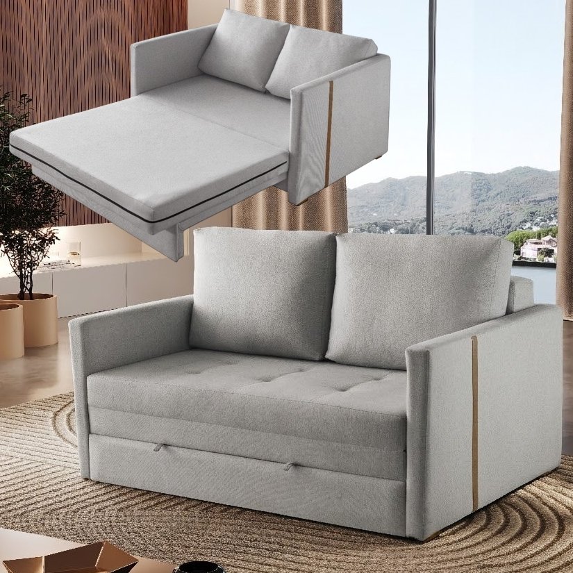 Sofá Cama Dominic Ref.49 1,40 m Linho Cinza 2502-B - LUXURY