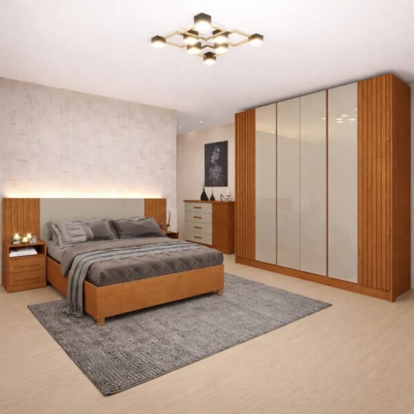 Guarda-Roupa + Cômoda + Cabeceira Casal/Queen Barcelona/Montserrat Cinamomo/Off White – TCIL