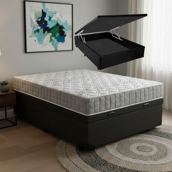 Colchão Casal Orthosono 18 cm D33 + Base Baú Corino Preto – ANJOS + ALTO NÍVEL