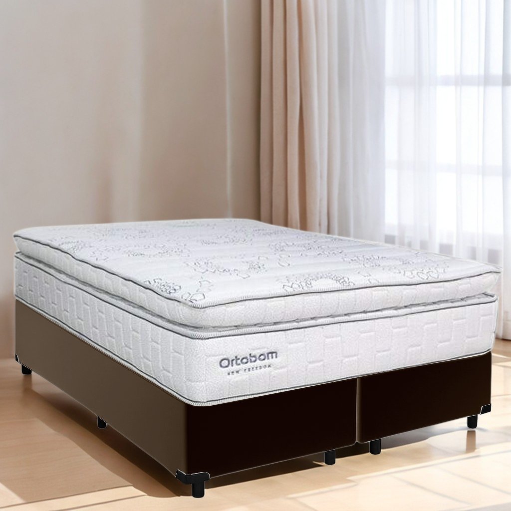Colchão Queen New Freedom 32 cm D33 Molas Ensacadas + Base Simples Corino Marrom – ORTOBOM + ALTO NÍVEL - Imagem 3