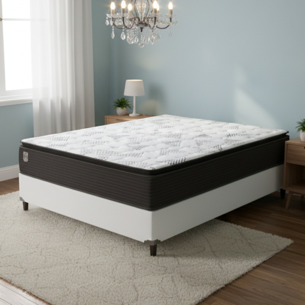 Colchão Casal Ravena 33 cm D26 Molas Ensacadas + Base Simples Corino Branco – UMAFLEX + ALTO NÍVEL