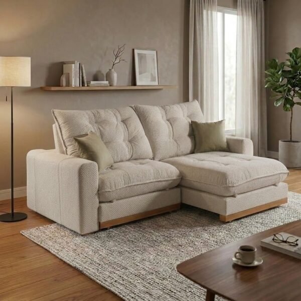 Sofá Retrátil e Reclinável Ruah 2,50 m Veludo Bege 2020 - D'VITRINE