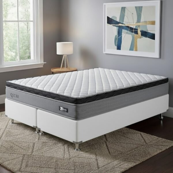 Colchão Queen Qatar 26 cm D28 Molas ensacadas + Base Simples Corino Branco – DESIGN COLCHÕES + BIOSTAR
