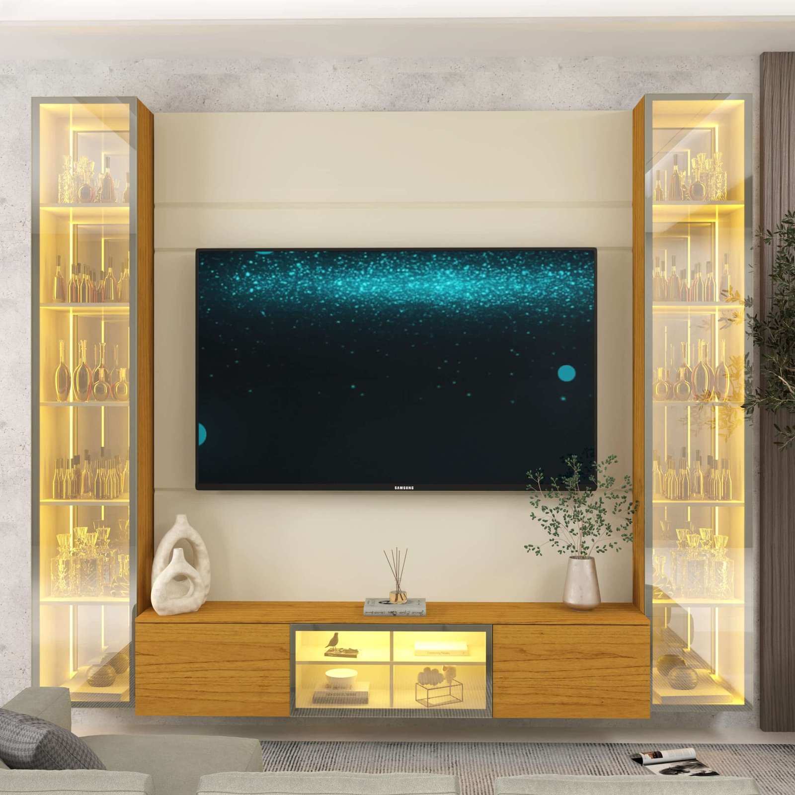 Home Suspenso até 85" Luminare Reflecta com Duas Torres 230 Off White/Naturale - GELIUS - Imagem 3