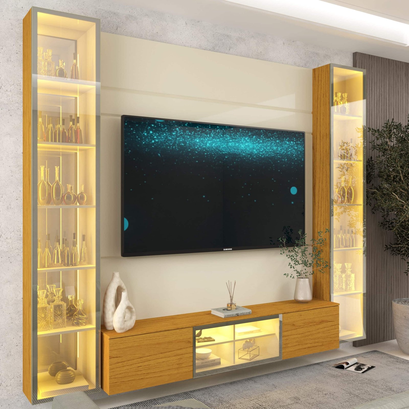 Home Suspenso até 85" Luminare Reflecta com Duas Torres 230 Off White/Naturale - GELIUS - Imagem 4