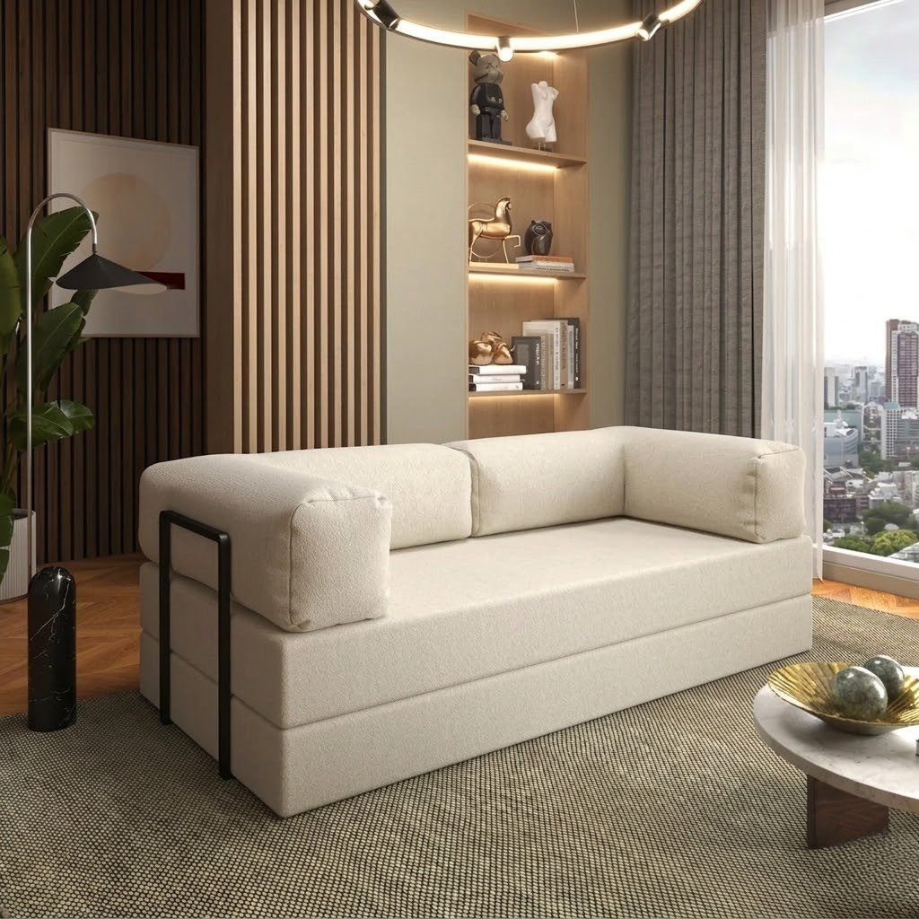 Sofá Cama Light 1,80 m (Expansível) Bouclé Bege 07 – PLUFF SOFÁ NA CAIXA - Imagem 3