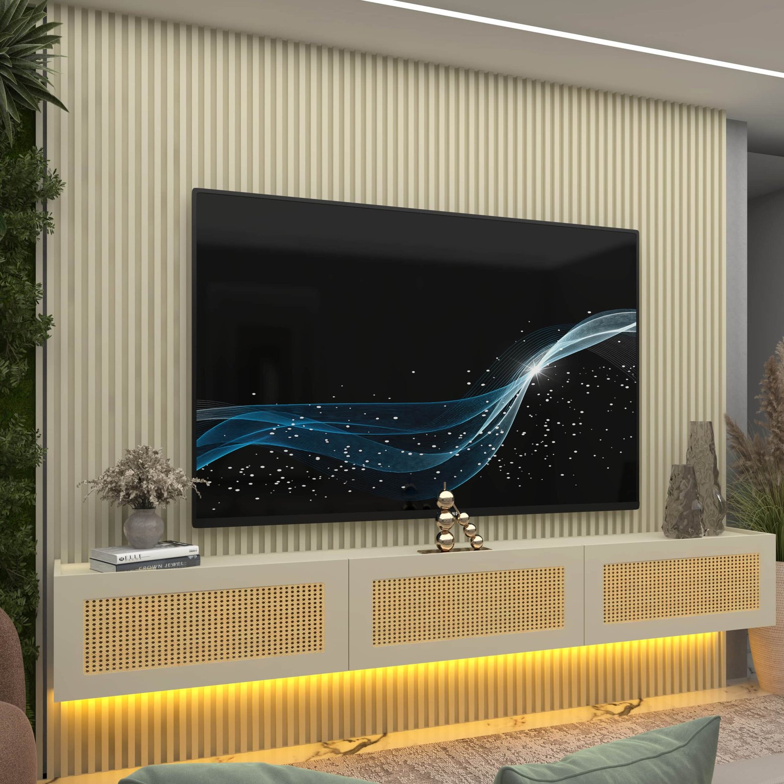 Home Suspenso até 85" Supremo Ripado 218 Off White com Nicho Native Off White - GELIUS - Imagem 4