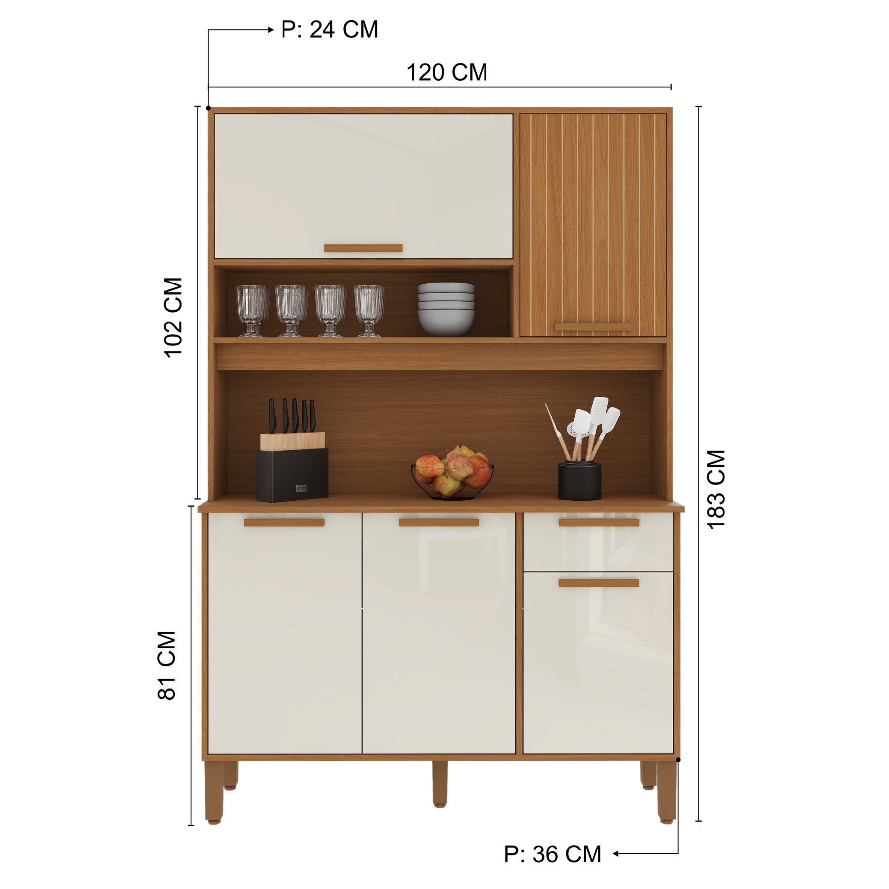 Kit Cozinha Sintra 1,20 m Freijó/Off White – INDÉKES - Imagem 4