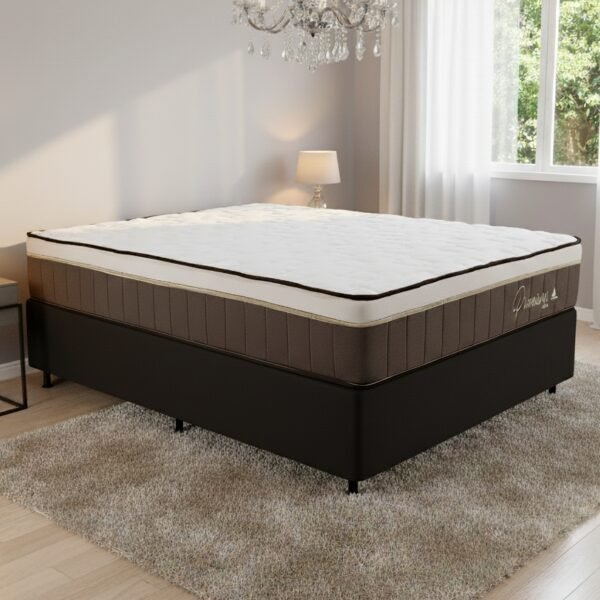 Colchão Casal Rondopremium 32 cm D33 Molas Ensacadas + Base Simples Corino Preto – RONDOMÓVEIS + ALTO NÍVEL