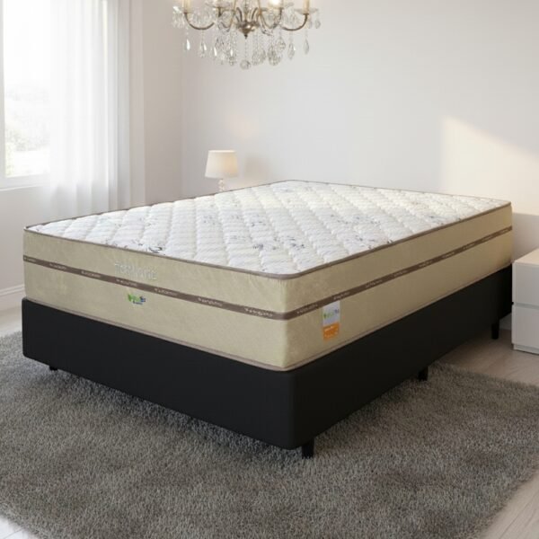 Colchão Casal Toronto 30 cm D28 Molas Ensacadas + Base Simples Corino Preto – ECOTEC + ALTO NÍVEL