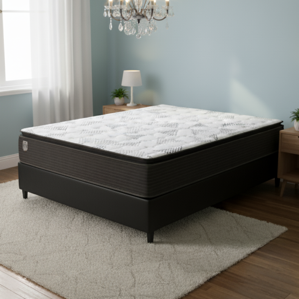 Colchão Casal Ravena 33 cm D26 Molas Ensacadas + Base Simples Corino Preto – UMAFLEX + ALTO NÍVEL