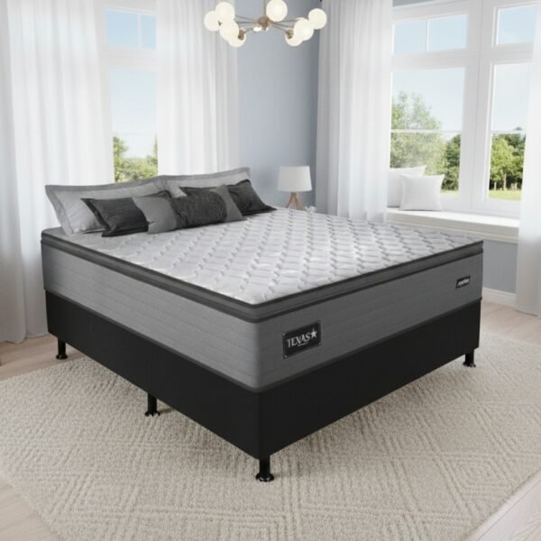 Colchão Casal Texas 29 cm D28 Molas Ensacadas + Base Simples Corino Preto – GAZIN + ALTO NÍVEL