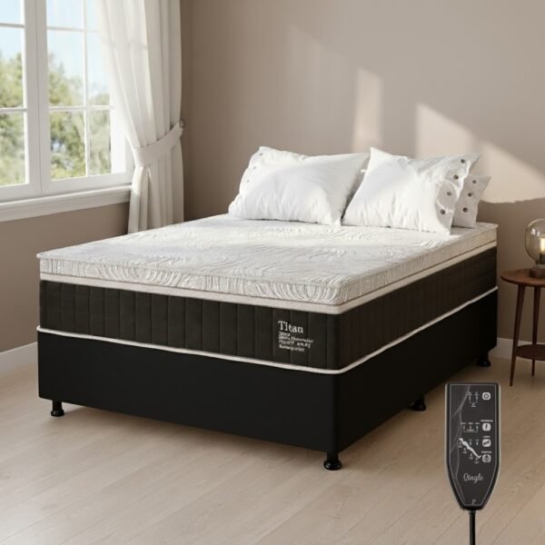 Colchão Casal Massageador Titan/Thor 34 cm D28 Molas Ensacadas + Base Box Simples Corino Preto – VIERO + ALTO NÍVEL