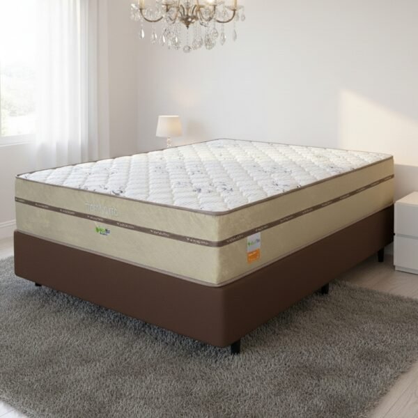 Colchão Casal Toronto 30 cm D28 Molas Ensacadas + Base Simples Corino Marrom – ECOTEC + ALTO NÍVEL