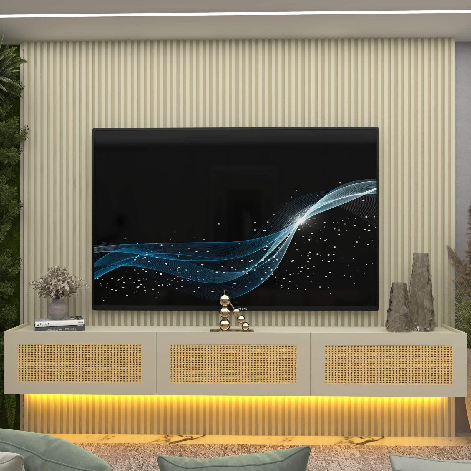 Home Suspenso até 85" Supremo Ripado 218 Off White com Nicho Native Off White - GELIUS - Imagem 3