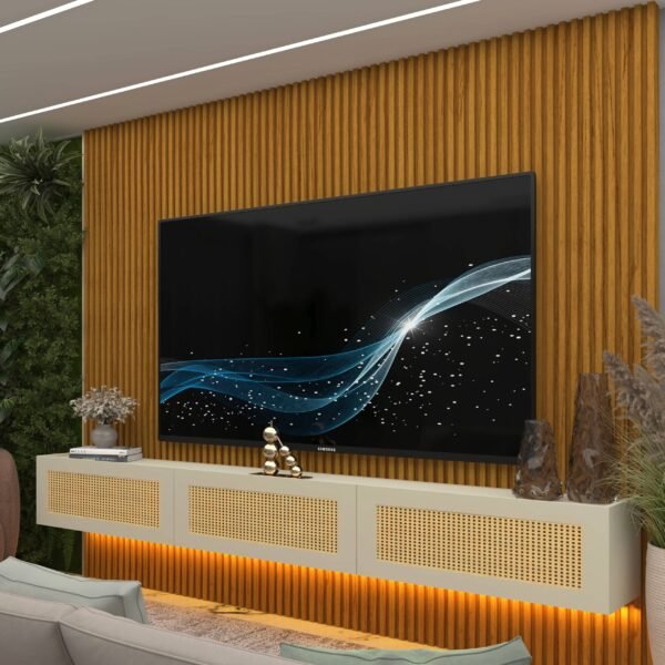 Home Suspenso até 85" Supremo Ripado 218 Naturale com Nicho Native Off White - GELIUS