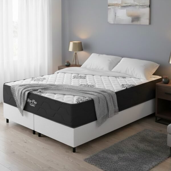 Colchão Queen Star Plus 25 cm D26 Molas Ensacadas + Base Simples Corino Branco – INOVAFLEX + ALTO NÍVEL