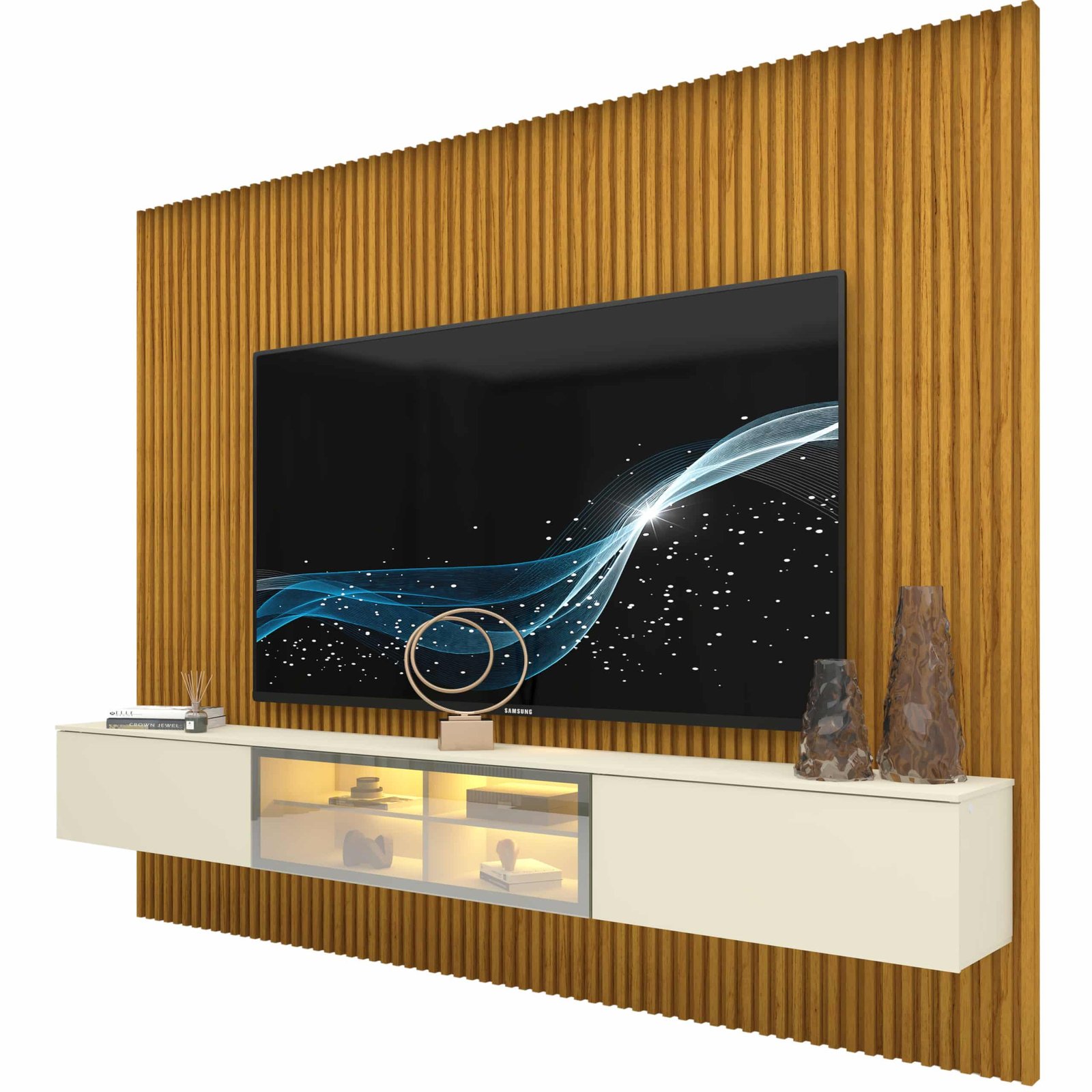 Home Suspenso até 85" Supremo Ripado 218 Naturale com Nicho Luminare Off White - GELIUS - Imagem 6