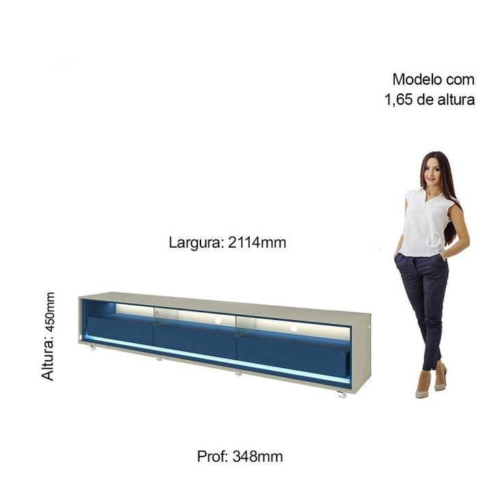Rack até 75″ Requinte 212 (com Rodízios) Azul/Off White – GELIUS - Imagem 2