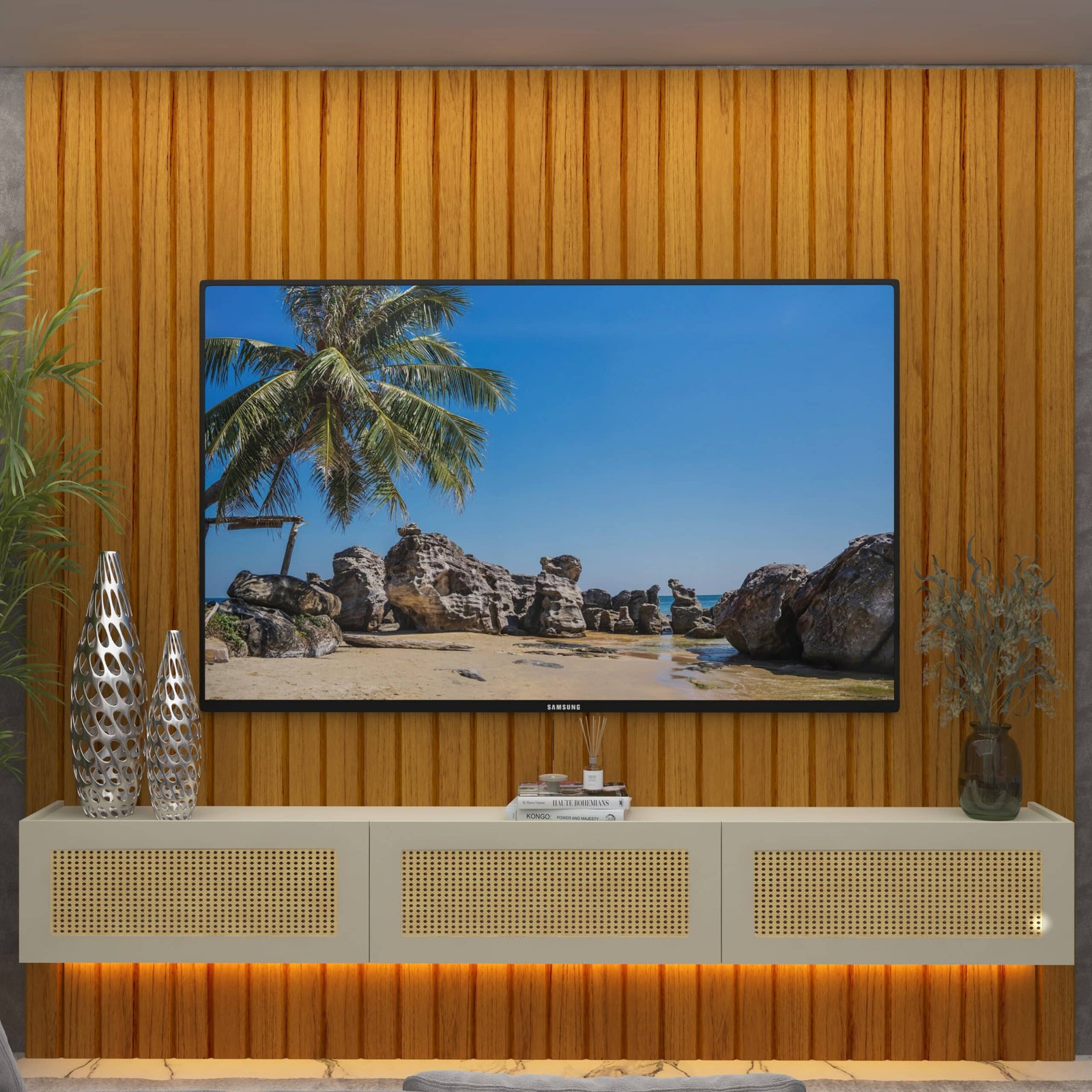 Home Suspenso até 85" Majestade 230 Naturale com Nicho Native Off White - GELIUS - Imagem 3