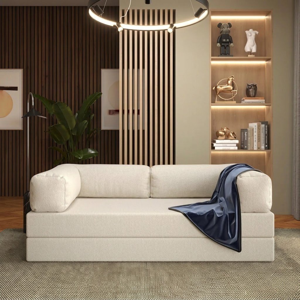 Sofá Cama Light 1,80 m (Expansível) Bouclé Bege 07 – PLUFF SOFÁ NA CAIXA - Imagem 4