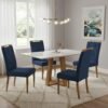 Mesa Ayres 120 Mel/Off White com 4 Cadeiras Yasmim Veludo Azul – VIEIRA DECOR