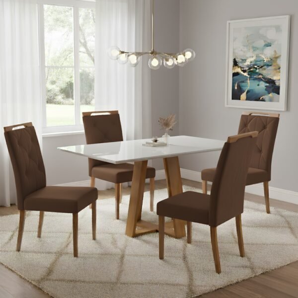 Mesa Ayres 120 Mel/Off White com 4 Cadeiras Yasmim Veludo Marrom – VIEIRA DECOR