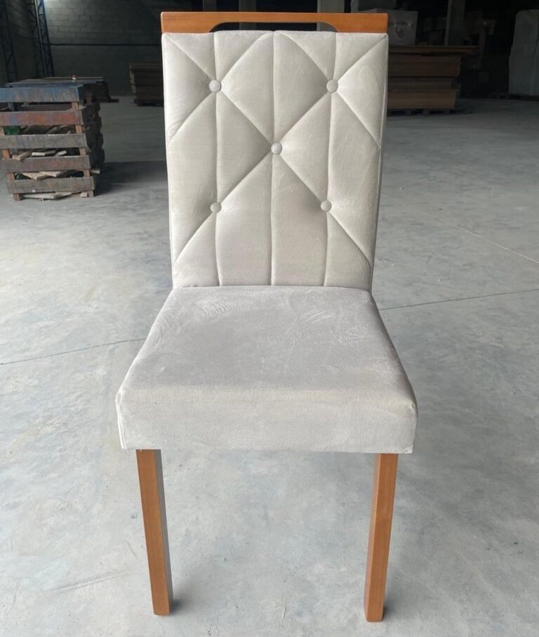 Mesa Isis 180 Freijó com 6 Cadeiras Yasmim Veludo Bege – LEIFER + KM DECOR - Imagem 2