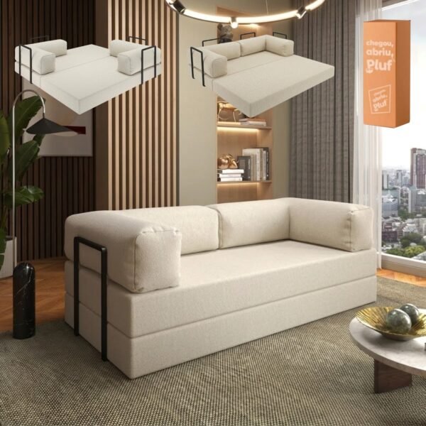 Sofá Cama Light 1,80 m (Expansível) Bouclé Bege 07 – PLUFF SOFÁ NA CAIXA