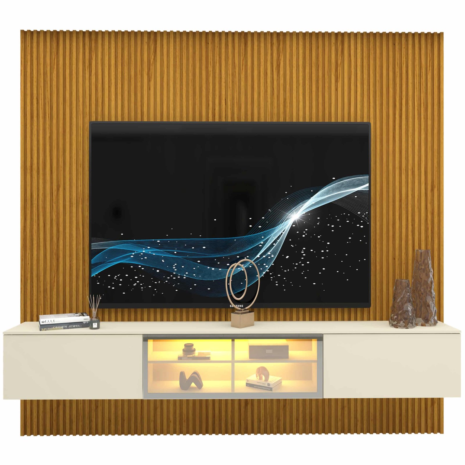Home Suspenso até 85" Supremo Ripado 218 Naturale com Nicho Luminare Off White - GELIUS - Imagem 7