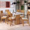 Mesa Karla 150 Freijó/Off White com 6 Cadeiras Linho Bege - INDÉKES