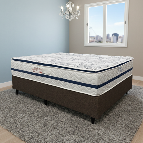 Colchão Casal Blue 32 cm HR33 Molas Ensacadas + Base Simples Corino Marrom – PAROPAS + ALTO NÍVEL