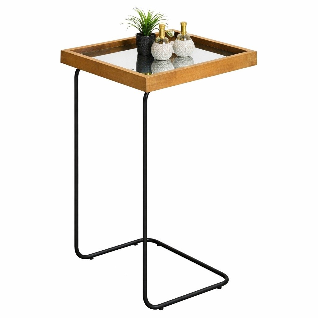 Mesa de Apoio Espelhada Lupus Amadeirado/Preto – DELINE DECOR - Imagem 2