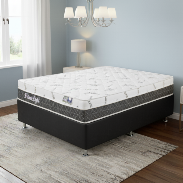 Colchão Casal Prime Light 26 cm D28 Molas Ensacadas + Base Simples Corino Preto – ORTHOPRIME + ALTO NÍVEL