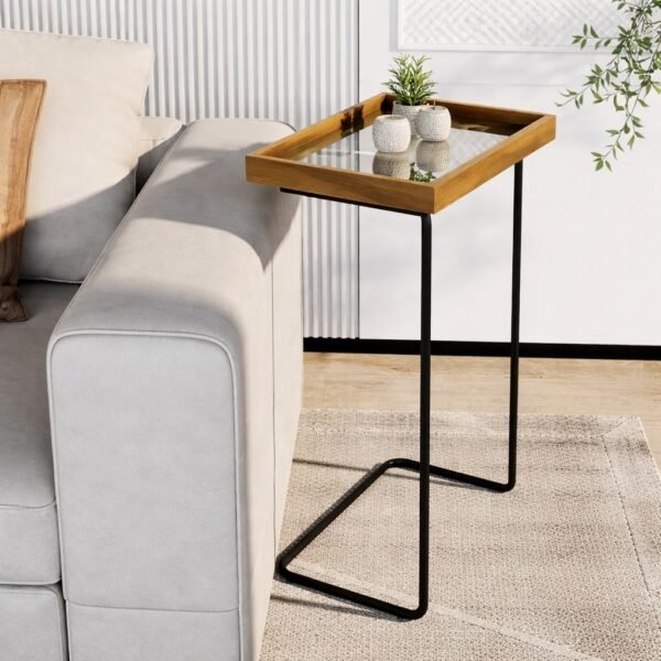 Mesa de Apoio Espelhada Lupus Amadeirado/Preto – DELINE DECOR