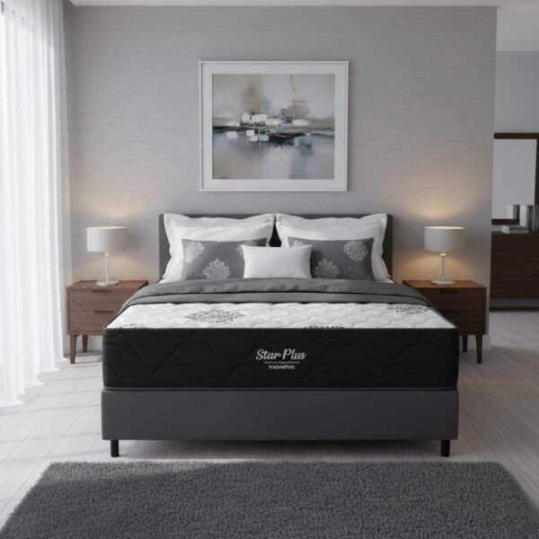 Colchão Casal Star Plus 25 cm D26 Molas Ensacadas + Base Simples Corino Preto – INOVAFLEX + ALTO NÍVEL