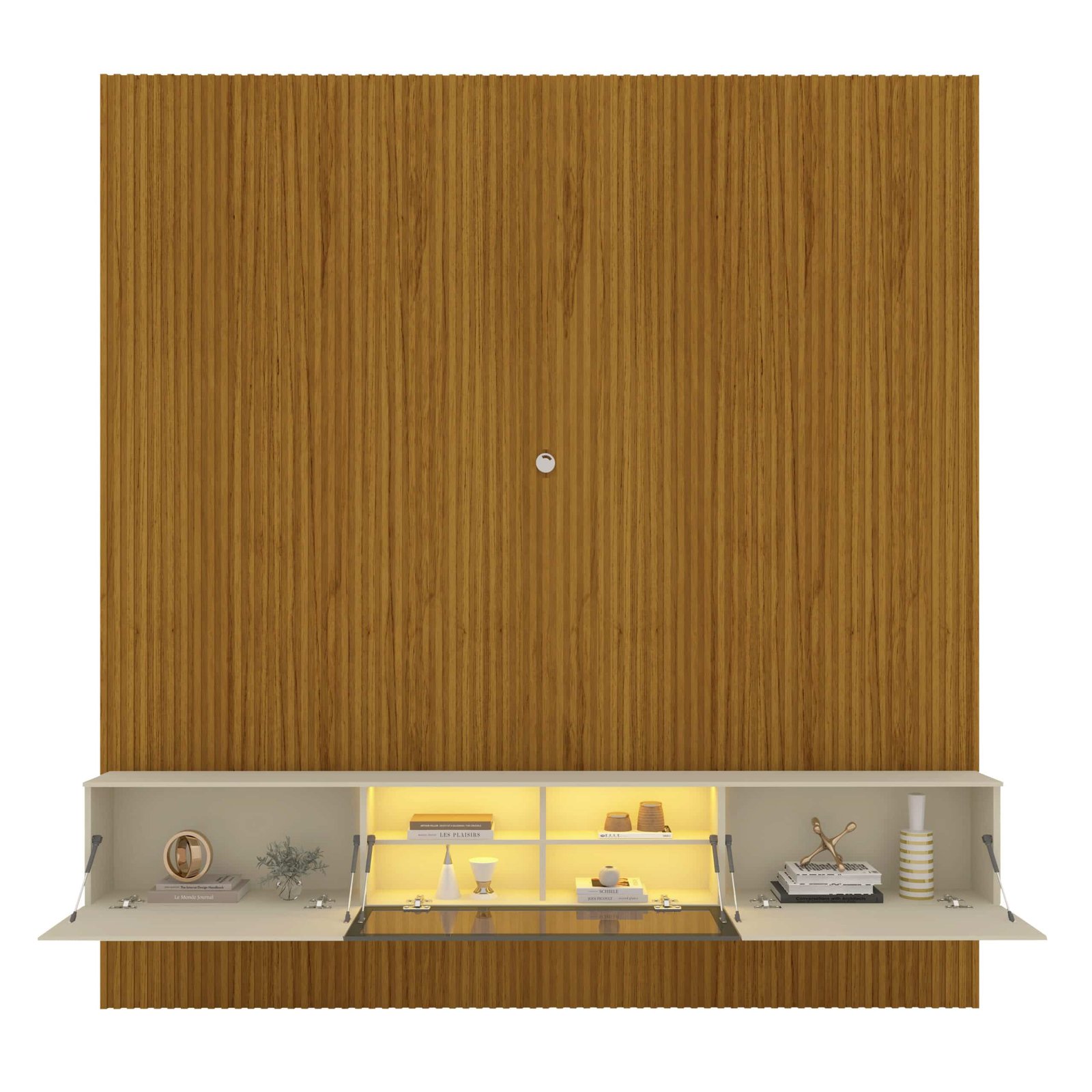 Home Suspenso até 85" Supremo Ripado 218 Naturale com Nicho Luminare Off White - GELIUS - Imagem 2