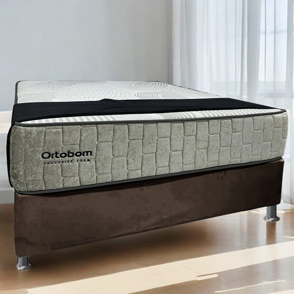 Colchão Casal Exclusive Foam 30 cm HR 33 + Base Simples Corino Marrom – ORTOBOM + ALTO NÍVEL - Imagem 2