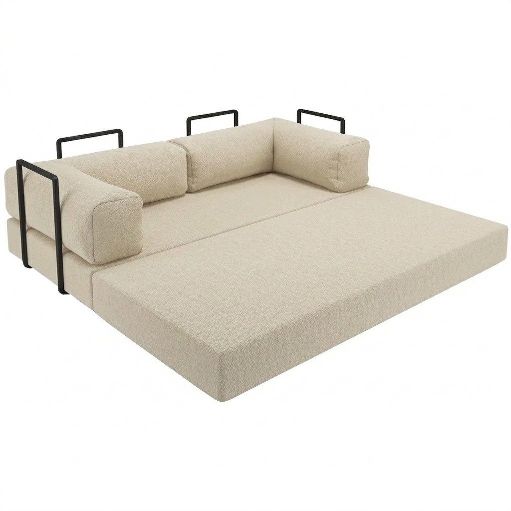 Sofá Cama Light 1,80 m (Expansível) Bouclé Bege 07 – PLUFF SOFÁ NA CAIXA - Imagem 8