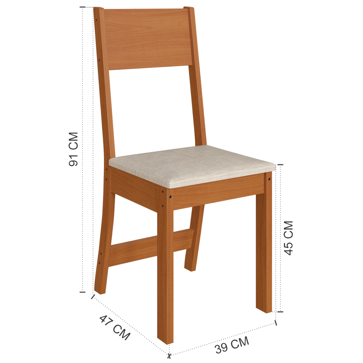 Mesa Karla 150 Freijó/Off White com 6 Cadeiras Linho Bege - INDÉKES - Imagem 4