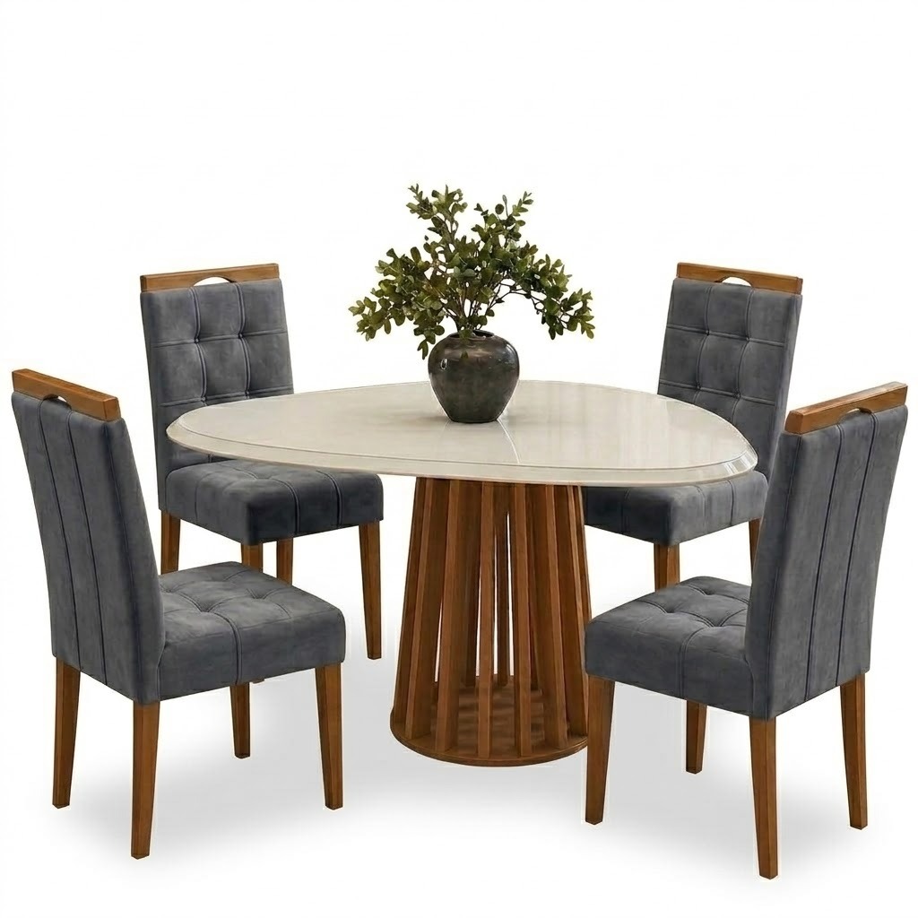 Mesa Lavanda BA45 135 Canela/Off White com 4 Cadeiras Sophia Veludo Cinza Grafite 102 - KAPPESBERG + WM DECOR - Imagem 2