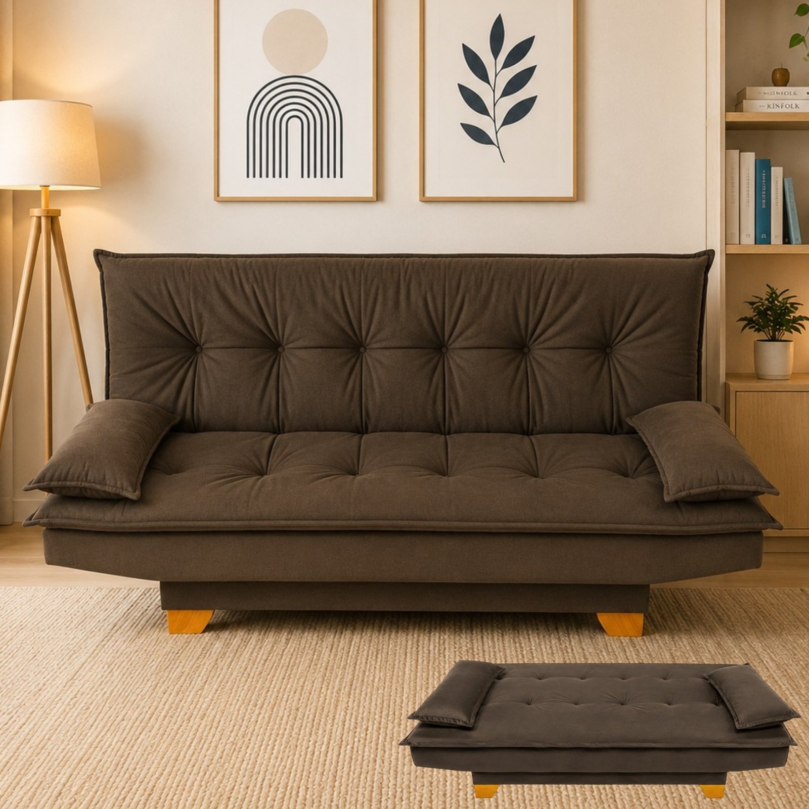 Sofá Cama Veneza 1,88 m Veludo Marrom 193 - TOP ESTOFADOS