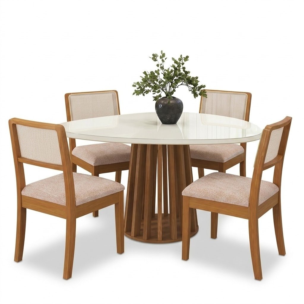 Mesa Lavanda BA45 135 Canela/Off White com 4 Cadeiras Lola 2CMM004CA Linho Areia A085A – KAPPESBERG - Imagem 2