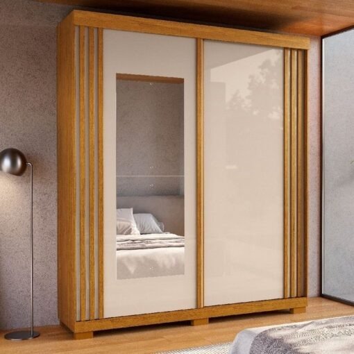 Guarda-Roupa 2 Portas Athena 1,80 m (C/Espelho) Cinamomo/Off White/Cinamomo – ACP MÓVEIS - Imagem 2