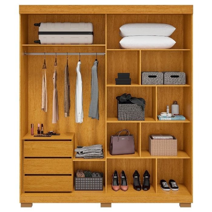 Guarda-Roupa 2 Portas Athena 1,80 m (C/Espelho) Cinamomo/Off White/Cinamomo – ACP MÓVEIS - Imagem 4