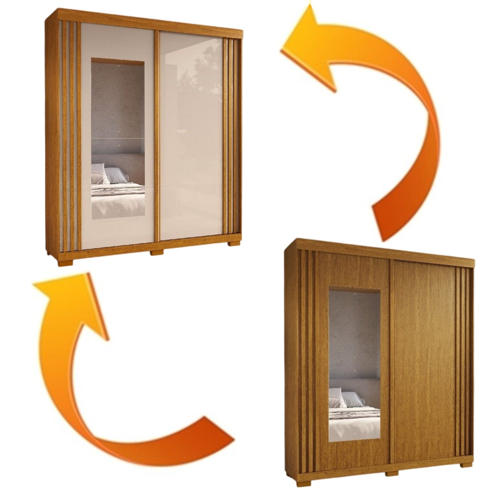 Guarda-Roupa 2 Portas Athena 1,80 m (C/Espelho) Cinamomo/Off White/Cinamomo – ACP MÓVEIS - Imagem 5