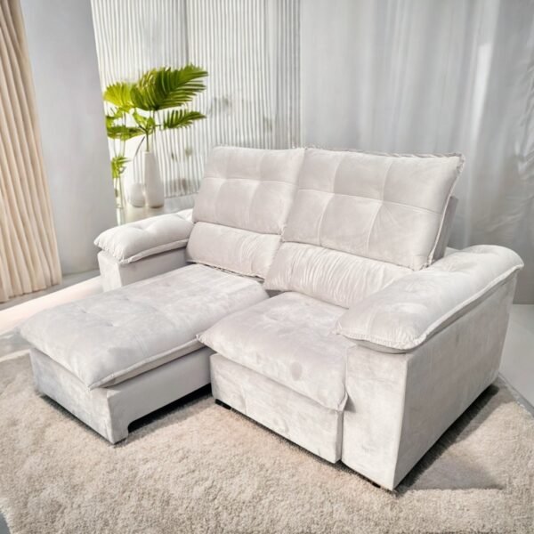 Sofá Retrátil e Reclinável Suíça 2,10 m Veludo Marfim – LEO DECOR (PROMOÇÃO - LEVE AVARIA)